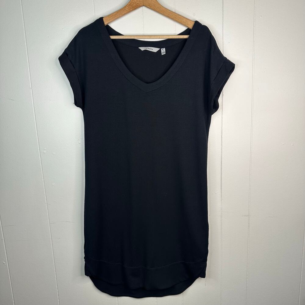Athleta Womens M Black V Neck Energy Nirvana Dress Athleisure Minimalist Casual